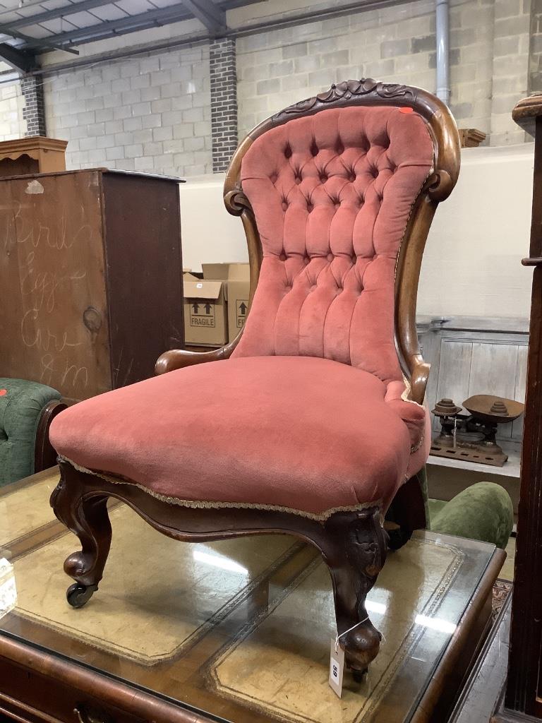 A Victorian mahogany framed buttoned back nursing chair